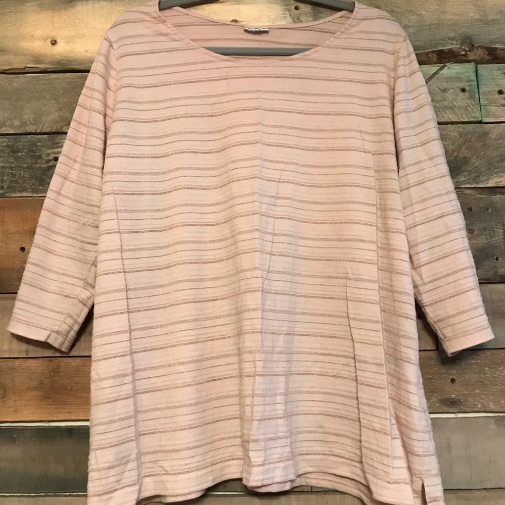 Croft & Barrow pink, striped quarter sleeve shirt